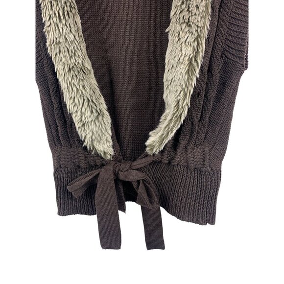 Brown Fur Trimmed Knit Vest XL By Global Access - Picture 3 of 5